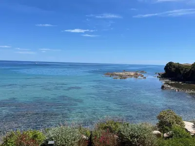 a view of the ocean from a bluff at Appartement vue mer Piscine Solenzara Résidence Mare Festa B132 in Kamiesch