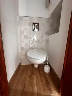 a small bathroom with a toilet in the corner at Maison de village typique en Corse mer montagne