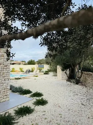 a view of a yard with a swimming pool at Casa Caseddu, Heated pool, 4 people, Bonifacio in Bonifacio