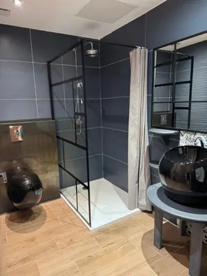 a bathroom with a sink and a shower at Casa di a Volpe in Corte