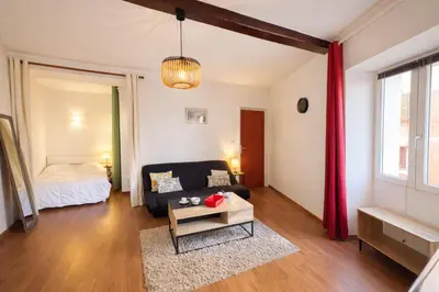 a living room with a couch and a bed at Studio centre-ville rue fesch Ajaccio in Ajaccio