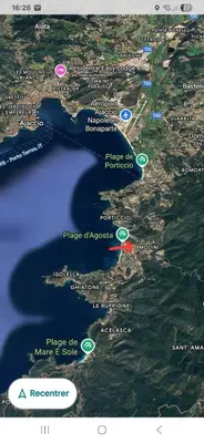 a map of a river with green circles on it at Studio maisonnette au bord de belle plage d'Agosta in Albitreccia