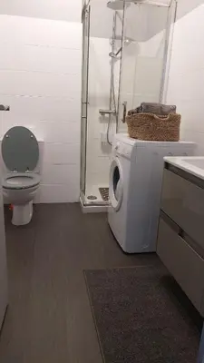 a bathroom with a washing machine and a toilet at Studio AJACCIO Sanguinaires in Ajaccio