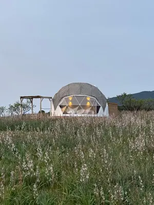 a dome house in a field of grass at Les Dômes du Moulin in Urtaca