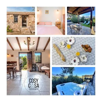 a collage of photos of a villa at Casa Felice, Bergerie en pierre, jacuzzi, jardin in San-Gavino-di-Carbini
