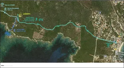a map of a road with a blue trail at Corse villa sea view 180 AC 4 bedeooms sleeps 10 in Serra-di-Ferro