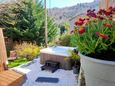 a hot tub in a garden with a plant at La Casa Serena - Maison avec SPA in Ortiporio