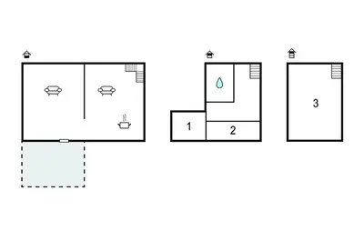 a schematic diagram of a bathroom with two toilets at Maison Typique De Village in Lopigna