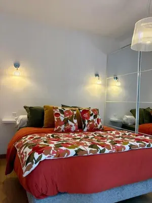 a bedroom with a large bed with a red blanket at Ajaccio centre vue mer in Ajaccio