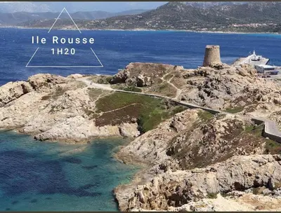 an aerial view of an island with a lighthouse at Vacances idéales in San-Nicolao
