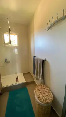 a bathroom with a bath tub and a green rug at Le Scudo in Ajaccio
