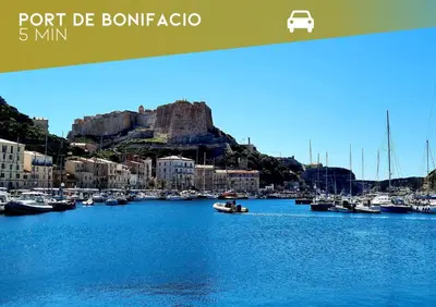a view of a harbor with boats in the water at Villa Monte Leone - 2 Piscines Bonifacio in Bonifacio