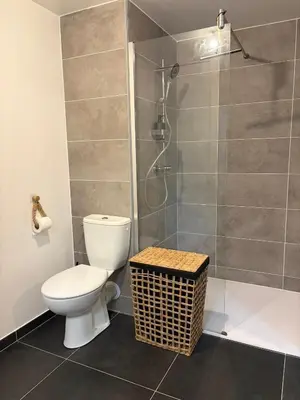 a bathroom with a toilet and a shower at L'Onda Serena - 4 couchages à 5 min de la plage in Ajaccio