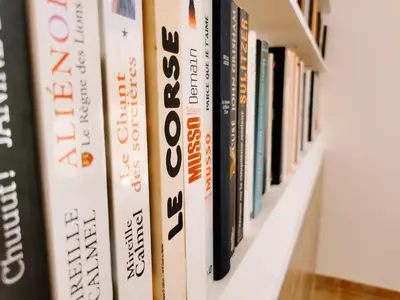 a row of books on a shelf at Maison San Giovanni in Corte