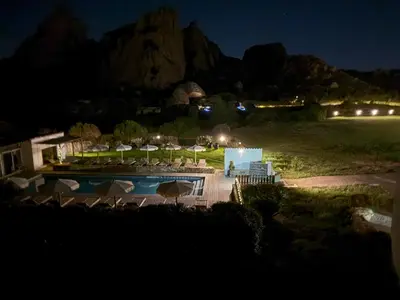 an aerial view of a resort at night at A Santa Trinita in Bonifacio