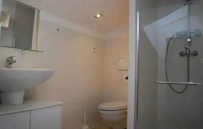 a bathroom with a toilet and a sink and a shower at Nice Apartment In Sollacaro With Wifi in Sollacaro