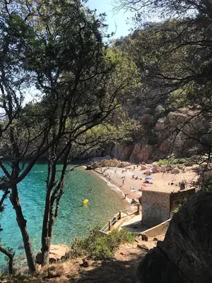 a beach with a group of people in the water at A Stalla in Piana