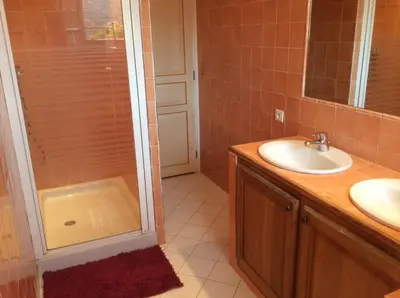 a bathroom with a shower and a sink at Villa Pampasgiolu in Tizzano