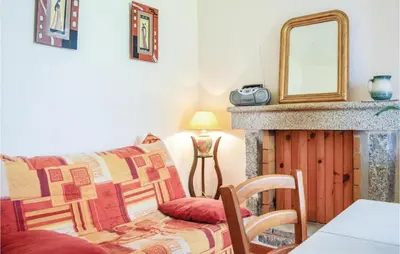 a living room with a couch and a fireplace at 1 Bedroom Cozy Apartment In Zonza in Zonza