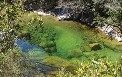 a pool of green water with rocks in it at 1 Bedroom Cozy Apartment In Zonza in Zonza