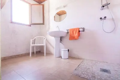 a bathroom with a sink and a shower at La Tour in Linguizzetta