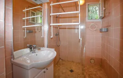 a small bathroom with a sink and a shower at Villa Saint Nicolas in Coti-Chiavari