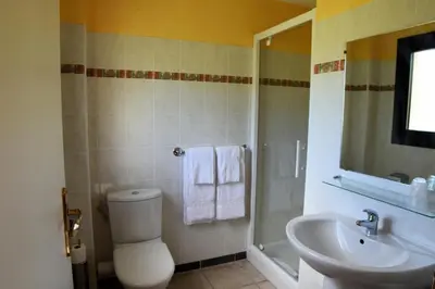 a bathroom with a toilet and a sink and a shower at Auberge des Deux Sorru in Bains de Guagno