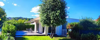 a house with a tree in the yard at Villa Jardins de la Mer in Poggio-Mezzana