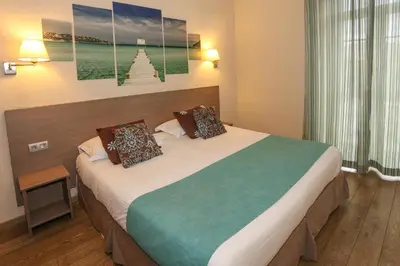 a bedroom with a large bed in a room at Hôtel Duc De Padoue in Corte