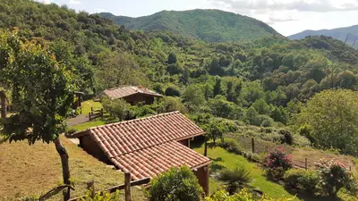 a house on a hill with a view of a mountain at les chalets montagne alta rocca in Zicavo
