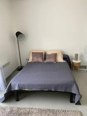 a bedroom with a large bed with purple sheets at Panate in Corte