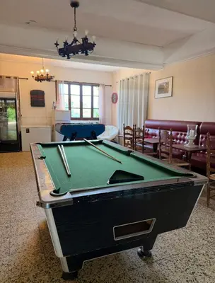 a living room with a pool table in it at Hôtel - Pub Le Petit Bosquet in Santo-Pietro-di-Venaco