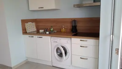 a kitchen with a washing machine and a sink at T2 de 45 m2 sur Porticcio avec Jardin in Porticcio