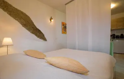 a white bed with two pillows on top of it at Casa Di Minnana in Petreto-Bicchisano