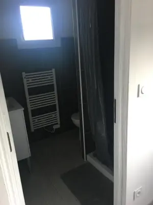 a bathroom with a shower and a toilet and a window at A Casetta di Rosa in Corte