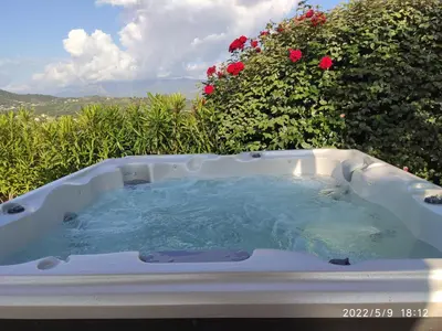 a hot tub in front of some flowers at Claude et Marie-France in Alata