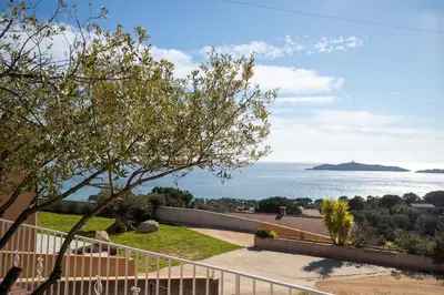 a view of the ocean from a house at Residence Monte Cristo in Sainte-Lucie de Porto-Vecchio