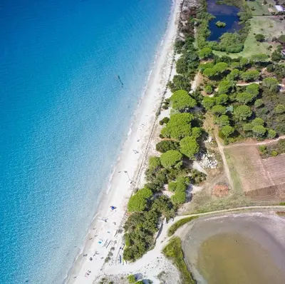 an aerial view of a beach and the ocean at U Cantu di i Cardellini in Porto-Vecchio
