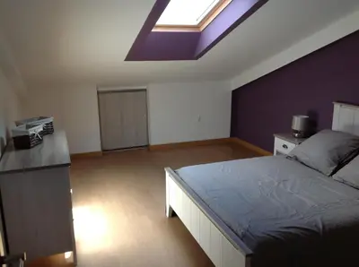 a bedroom with a large bed and a skylight at Le Marina 2 in Propriano