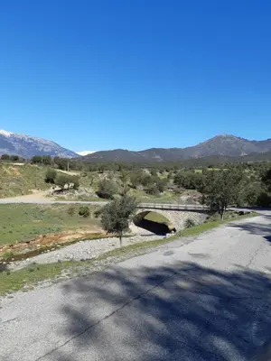 an empty road with a bridge in the distance at Casa san salvadore in Favalello