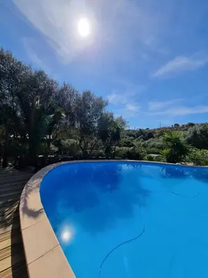 a large blue swimming pool in a yard at casabellavista in Bonifacio
