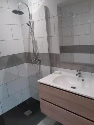 a bathroom with a shower and a sink and a shower at 10 Casa scaledda 3 étoiles in Porto-Vecchio