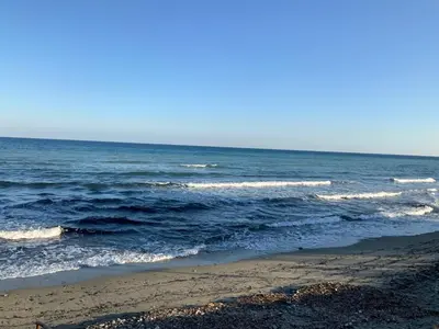 a beach with the ocean in the background at Studio Bord De Mer in Santa-Lucia-di-Moriani
