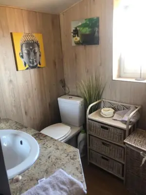 a bathroom with a toilet and a sink at Maison du bonheur in Borgo