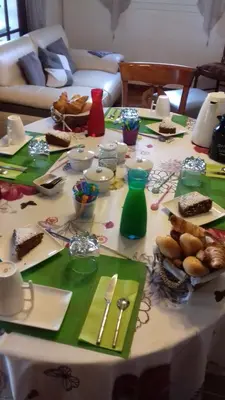 a table with a table cloth with food on it at E Stelle di A Bella Vista in Bonifacio