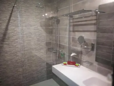a bathroom with a shower and a sink at Casa di a Restonica in Corte