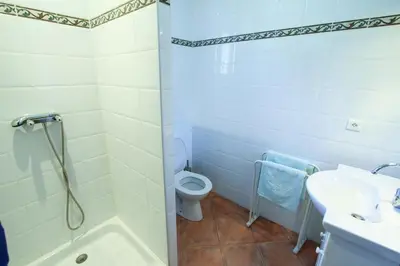 a bathroom with a shower and a toilet and a sink at A Ghjuvellina in Piedigriggio