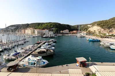 a bunch of boats are docked in a harbor at Superbe T3 sur la Marina de Bonifacio in Bonifacio