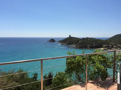 a view of the ocean from a balcony at Villa Rosa in Conca