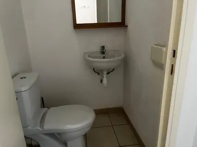 a bathroom with a toilet and a sink at PALMERAIE 412- piscine en résidence-clim-wifi in Sari Solenzara